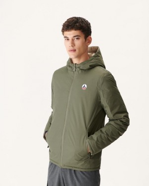 JOTT Bergen Reversible Hooded Pufferjackor Herr Olivgröna Beige | SNQ-7655