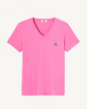 JOTT Cancun Plain V-neck Organic Bomull T-shirt Dam Rosa | HTJ-6153