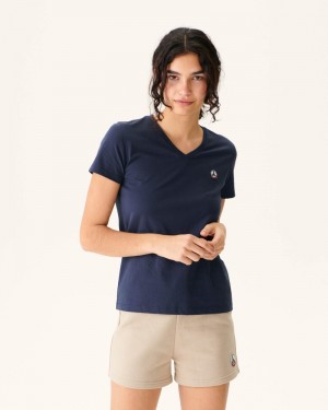 JOTT Cancun Plain V-neck Organic Bomull T-shirt Dam Marinblå | MGW-4953