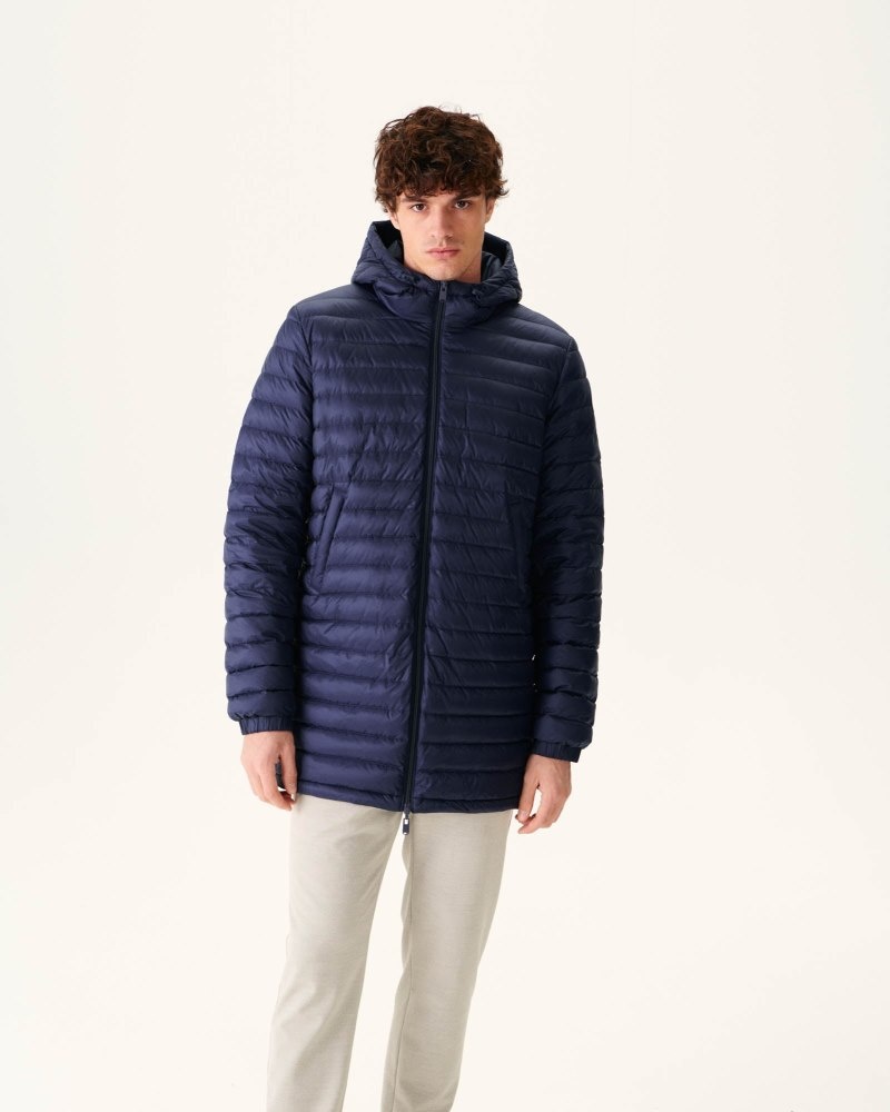 JOTT Amsterdam Long Reversible Hooded Pufferjackor Herr Marinblå | IIU-2962