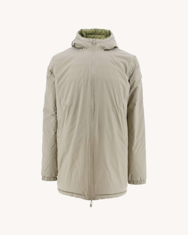 JOTT Amsterdam Long Reversible Hooded Pufferjackor Herr Beige Ljuskhaki | MKO-4747