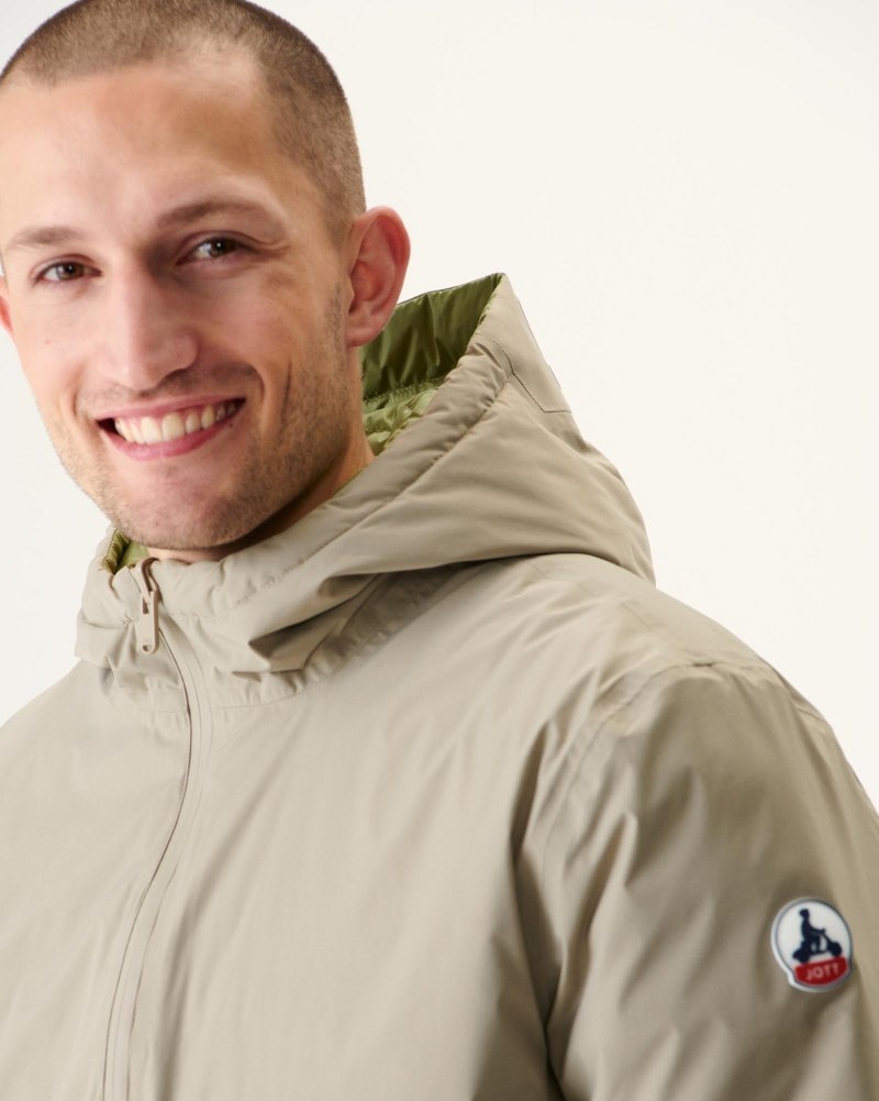 JOTT Amsterdam Long Reversible Hooded Pufferjackor Herr Beige Ljuskhaki | MKO-4747