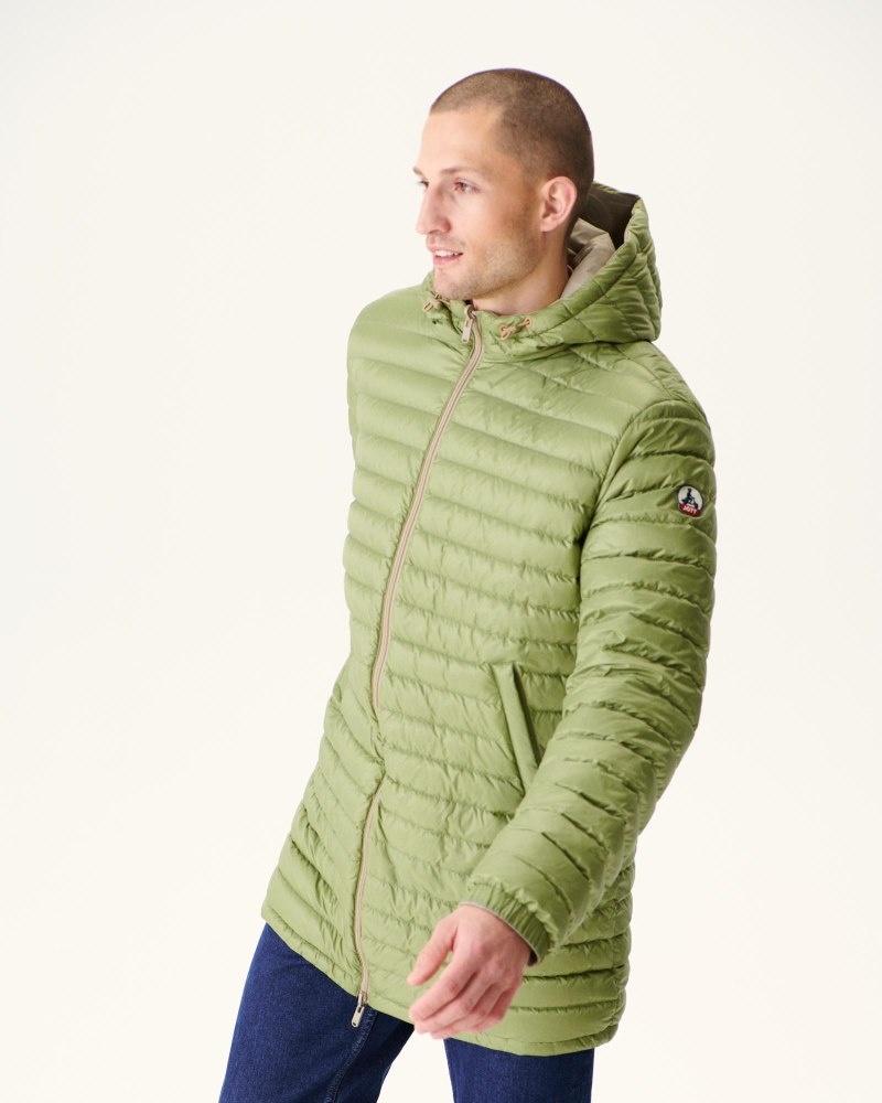 JOTT Amsterdam Long Reversible Hooded Pufferjackor Herr Beige Ljuskhaki | MKO-4747