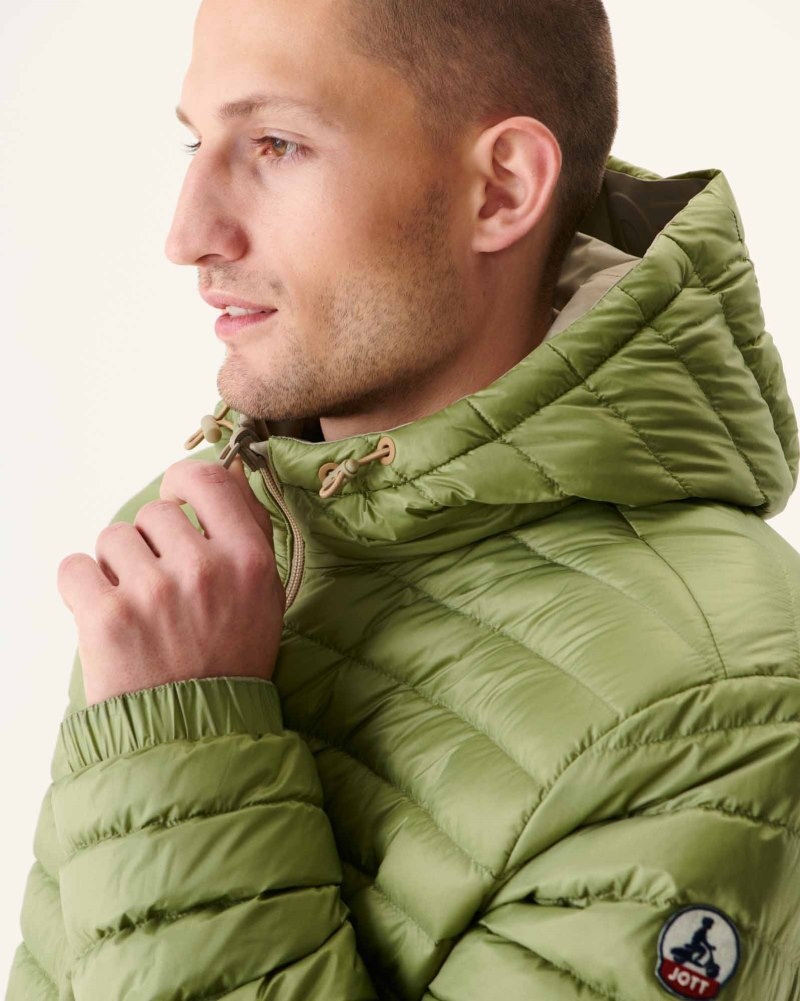 JOTT Amsterdam Long Reversible Hooded Pufferjackor Herr Beige Ljuskhaki | MKO-4747