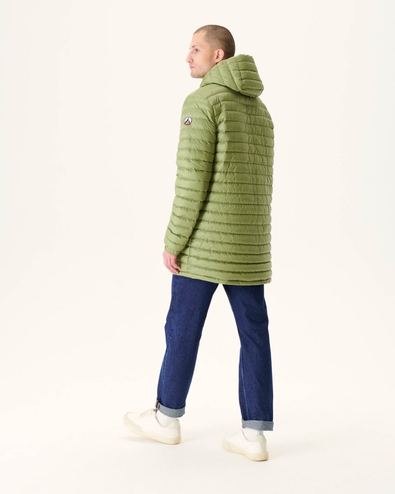 JOTT Amsterdam Long Reversible Hooded Pufferjackor Herr Beige Ljuskhaki | MKO-4747