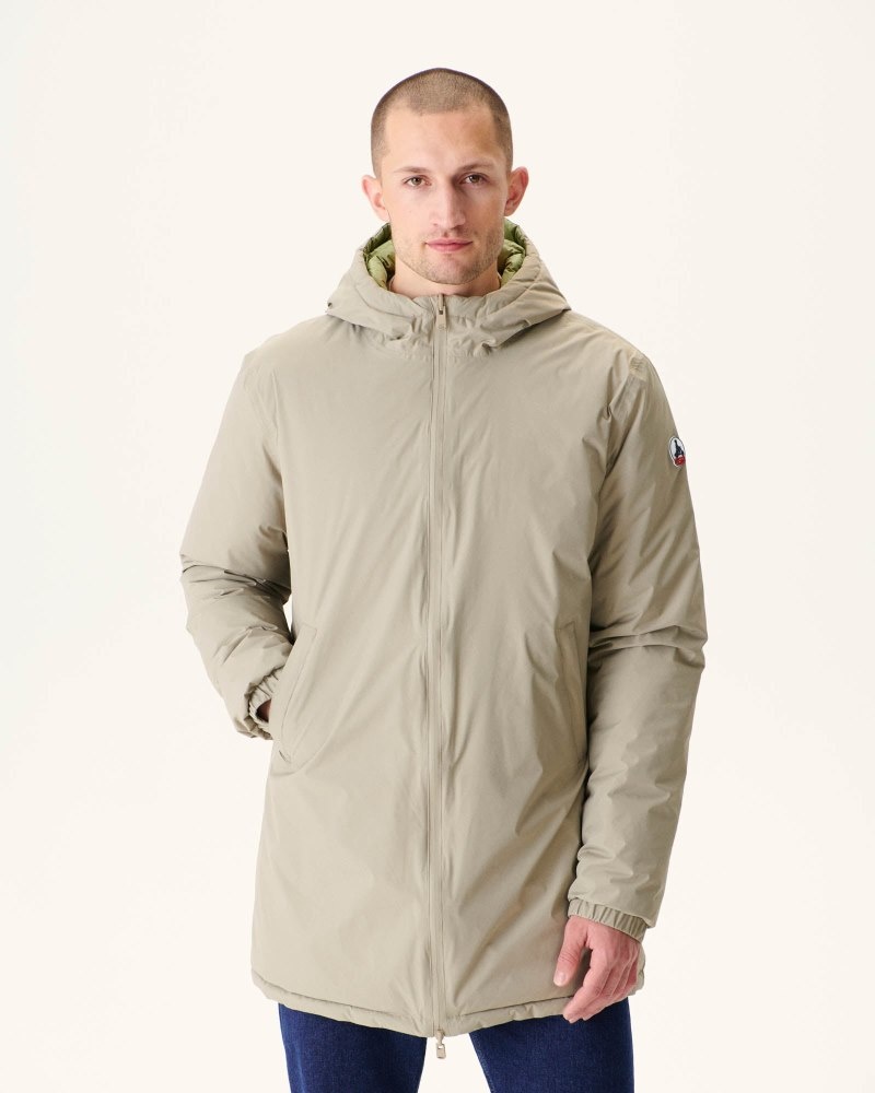 JOTT Amsterdam Long Reversible Hooded Pufferjackor Herr Beige Ljuskhaki | MKO-4747