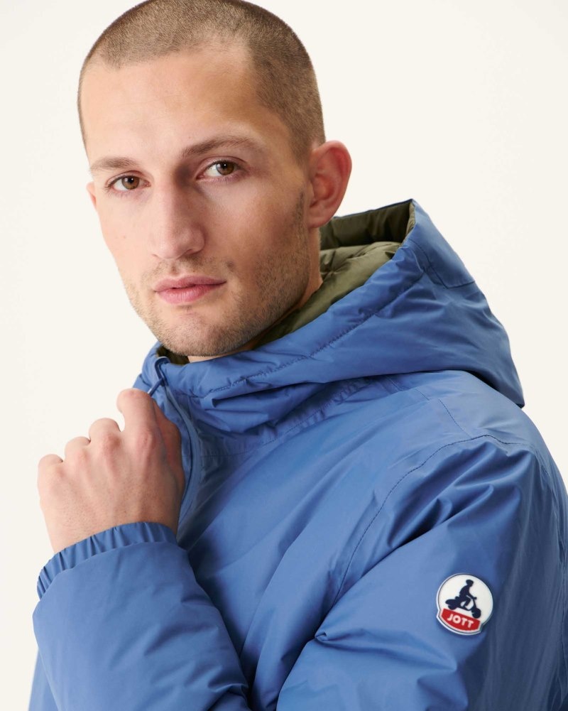 JOTT Amsterdam Long Reversible Hooded Pufferjackor Herr Blå Olivgröna | TLZ-3058