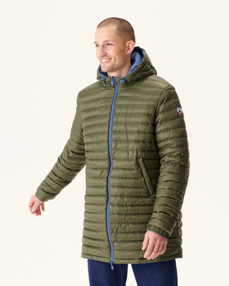 JOTT Amsterdam Long Reversible Hooded Pufferjackor Herr Blå Olivgröna | TLZ-3058