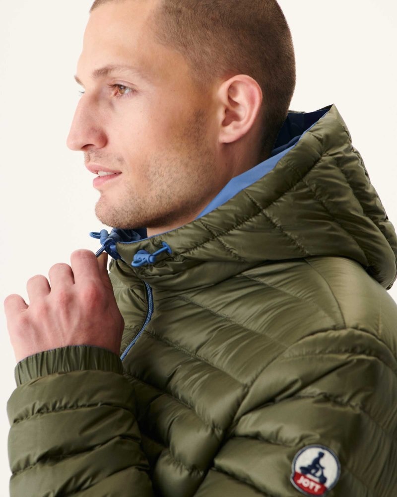 JOTT Amsterdam Long Reversible Hooded Pufferjackor Herr Blå Olivgröna | TLZ-3058