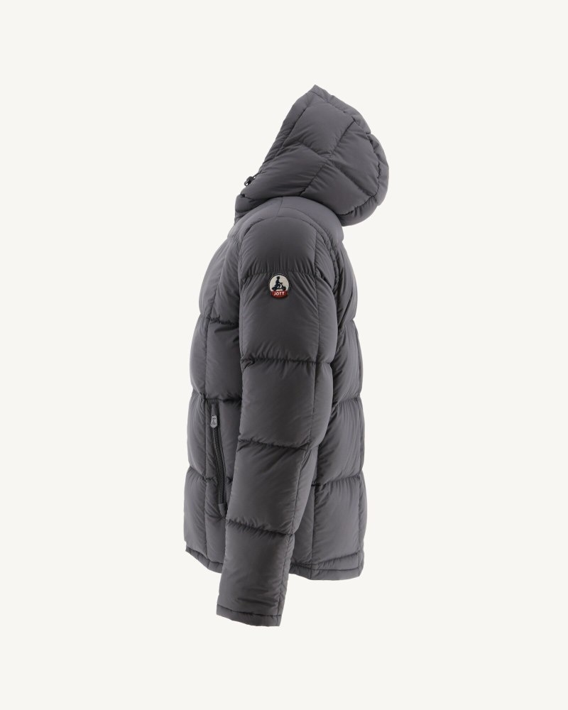 JOTT Aspen Reversible Great Cold Hooded Dunjackor Herr Svarta Mörkgrå | CCI-4014