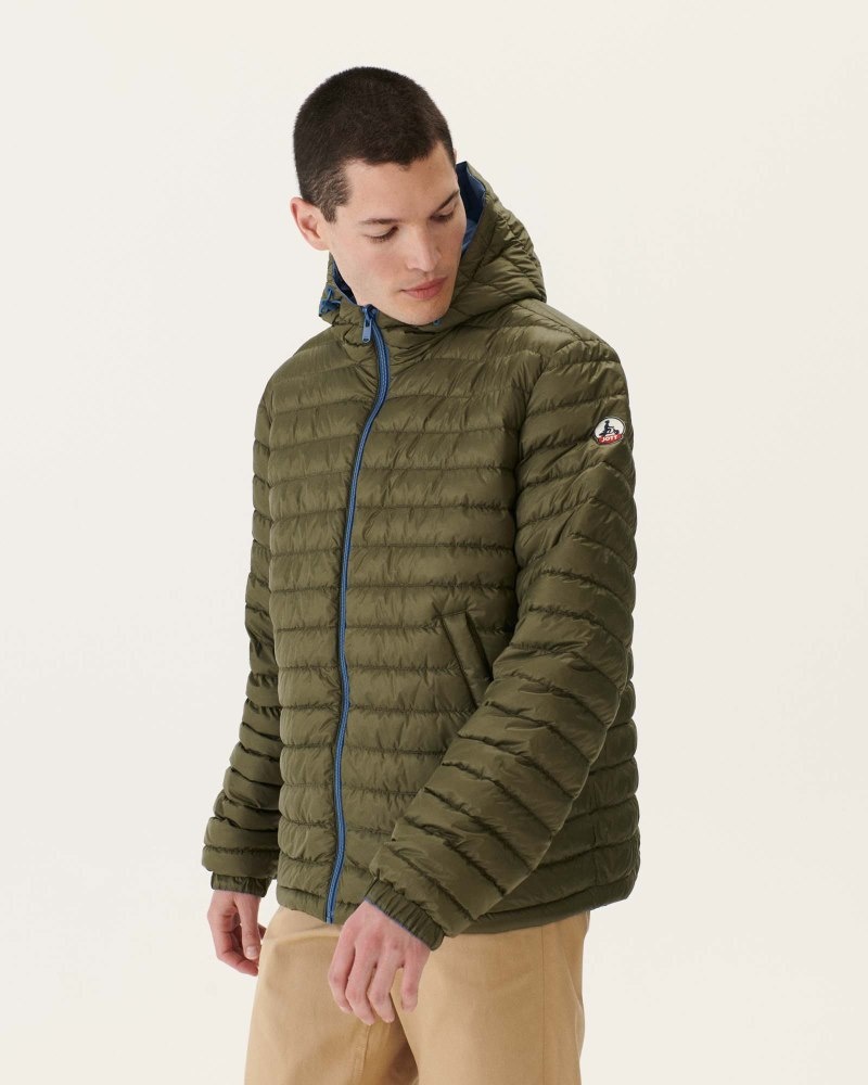 JOTT Bergen Reversible Hooded Pufferjackor Herr Blå Olivgröna | RGU-7172