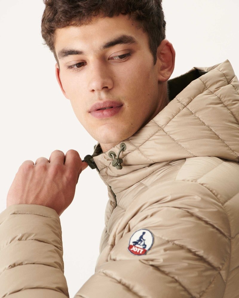 JOTT Bergen Reversible Hooded Pufferjackor Herr Olivgröna Beige | SNQ-7655