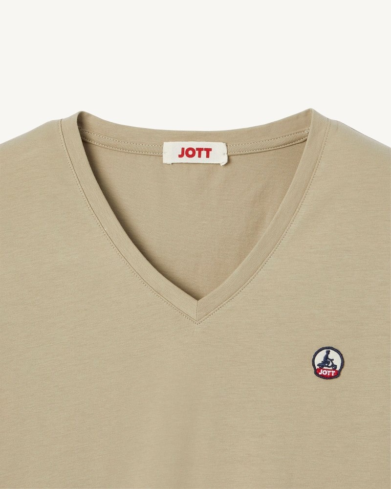 JOTT Cancun Plain V-neck Organic Bomull T-shirt Dam Beige | JOP-7997