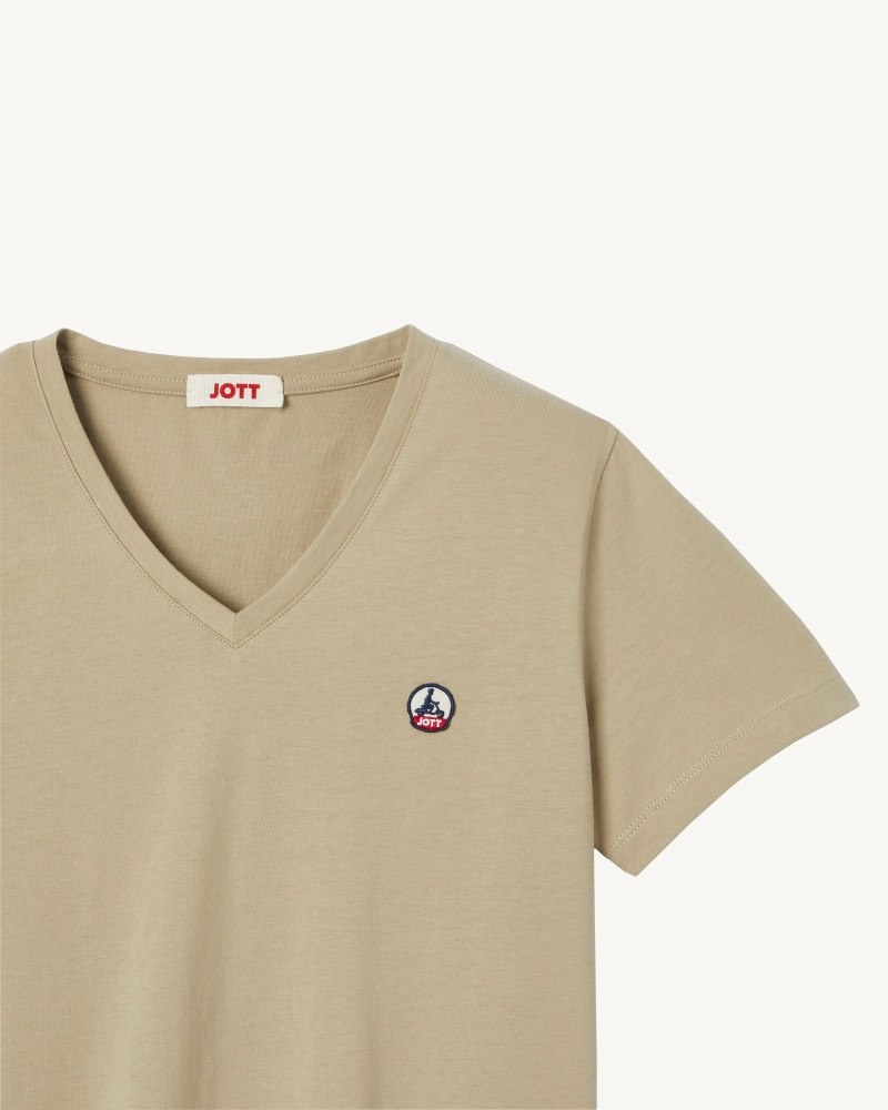 JOTT Cancun Plain V-neck Organic Bomull T-shirt Dam Beige | JOP-7997