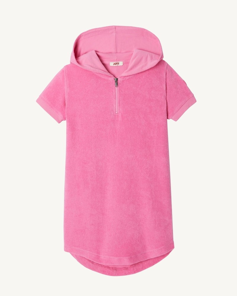 JOTT Mini Hot Pink Hooded Bomull Terry Klänning Barn Vita | GOO-7212