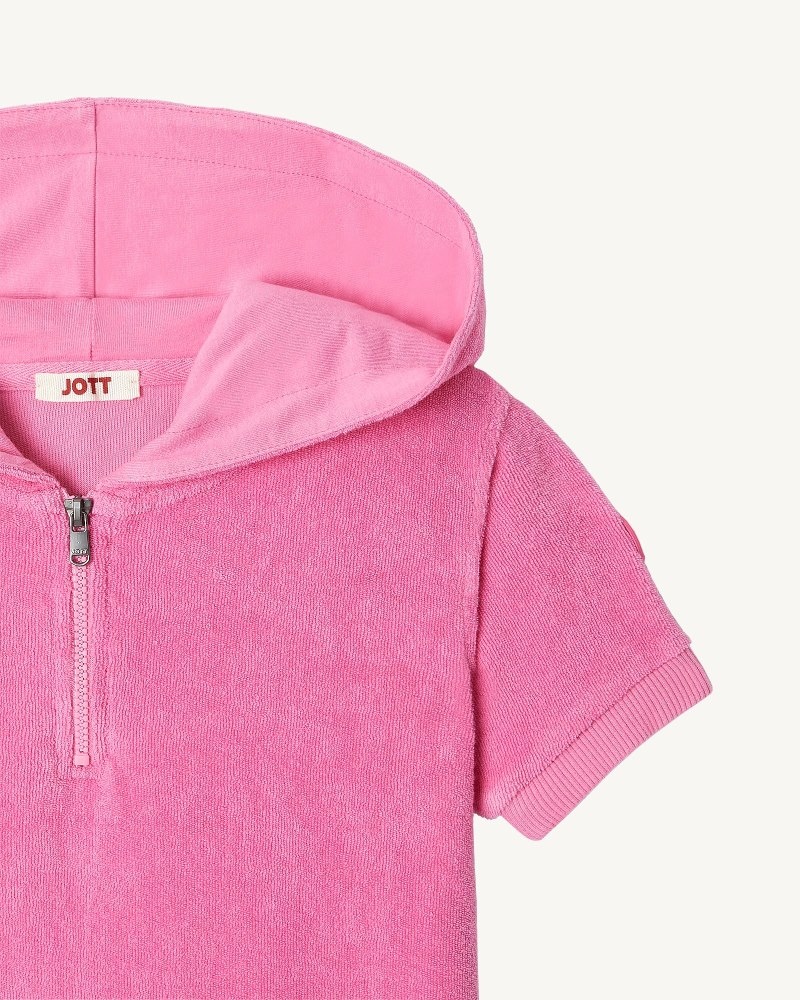 JOTT Mini Hot Pink Hooded Bomull Terry Klänning Barn Vita | GOO-7212