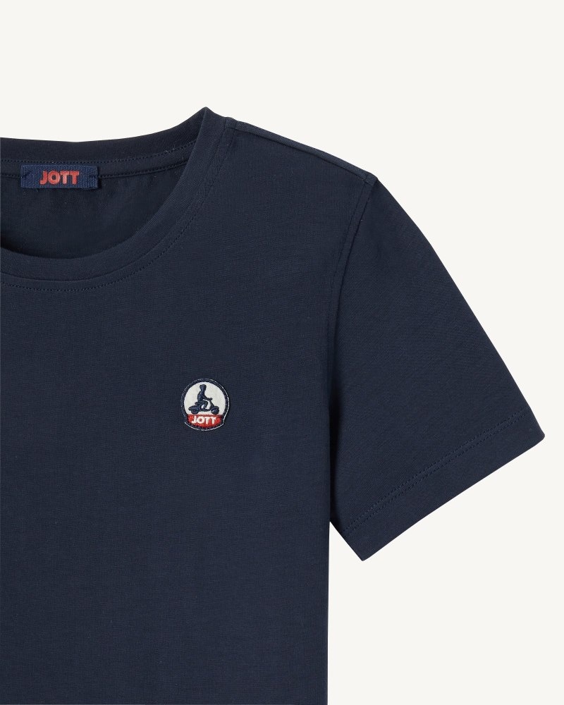 JOTT Rio Round Neck Bomull T-shirt Barn Marinblå | XJA-8627