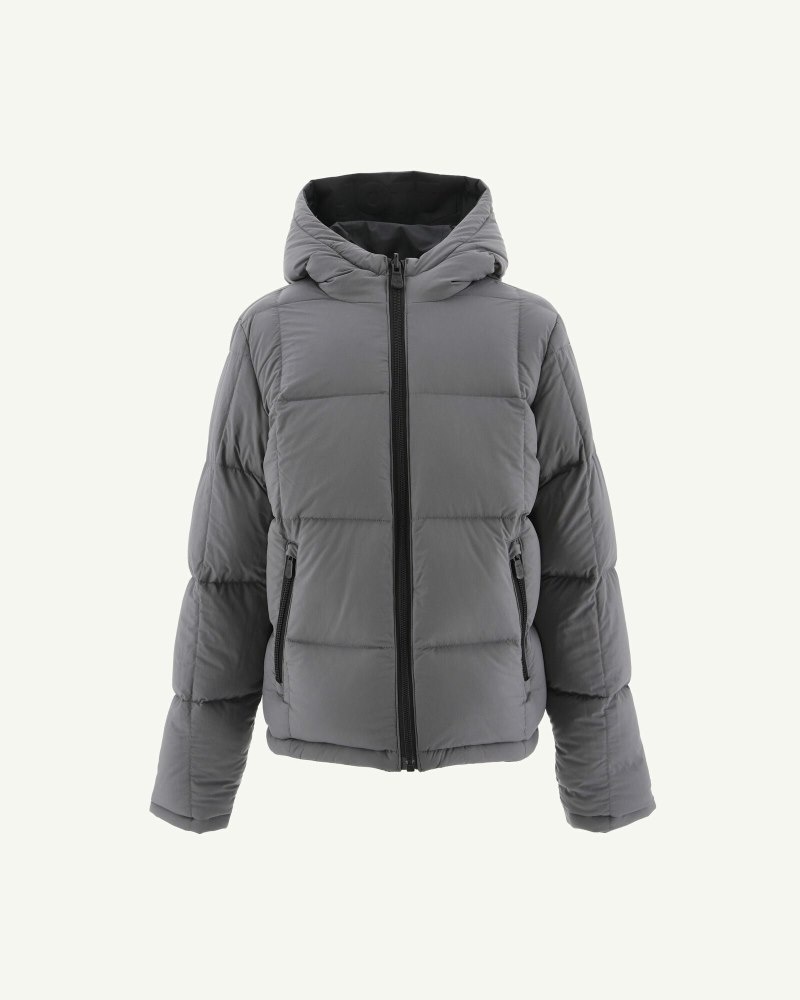 JOTT Yoko Reversible Hooded Vinter Jacka Barn Svarta Mörkgrå | HKO-4184