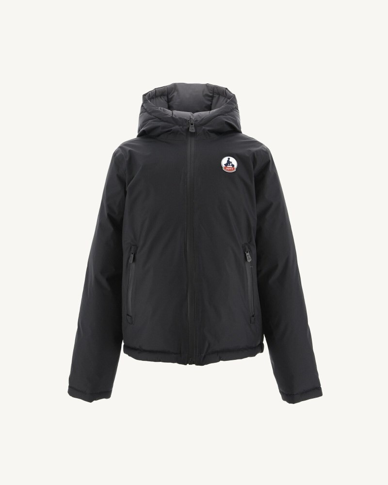 JOTT Yoko Reversible Hooded Vinter Jacka Barn Svarta Mörkgrå | HKO-4184